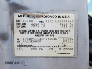 1989 Ford Mustang with VIN 1FABP41E3KF176536, listed as a Copart auction lot 58233075 with 17,202 mi miles and Salvage title. Bid and sale history available at DreamBid. Image 12.