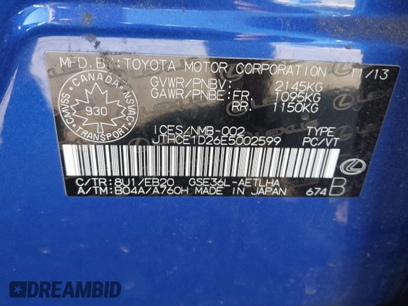 2014 Lexus IS 350 z VIN JTHCE1D26E5002599, wystawiony jako IAAI lot #42037370 z przebiegiem 103 012 mil mil oraz . Historia ofert i sprzedaży dostępna na DreamBid. Obrazek 9.