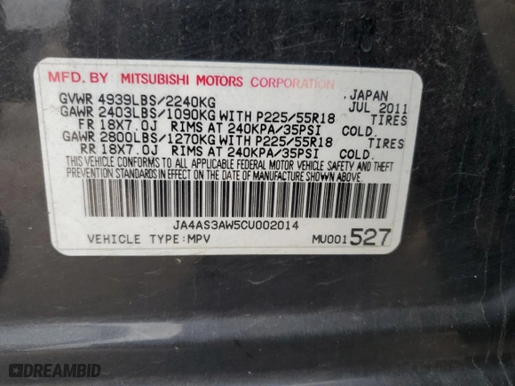 2012 Mitsubishi Outlander SE with VIN JA4AS3AW5CU002014, listed as a Copart auction lot 89164345 with 164,839 mi miles and Salvage Title. Bid and sale history available at carsss.com. Image 14.
