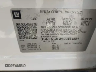2018 Chevrolet Traverse LT Cloth with VIN 1GNERGKW4JJ164554, listed as a IAAI auction lot 42431991 with 67,699 mi miles and . Bid and sale history available at DreamBid. Image 9.
