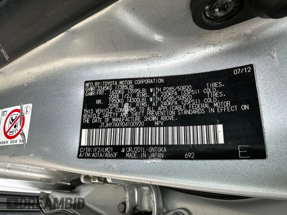 2013 Lexus LX 570 with VIN JTJHY7AX9D4100920, listed as a Copart auction lot 54273215 with 229,058 mi miles and Clean Title. Bid and sale history available at DreamBid. Image 10.