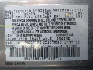 2023 Nissan Sentra S with VIN 3N1AB8BV5PY280796, listed as a IAAI auction lot 41704426 with 37,692 mi miles and . Bid and sale history available at DreamBid. Image 9.