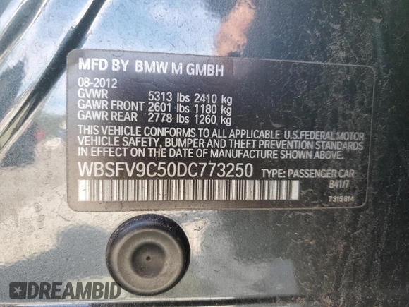 2013 BMW M5 with VIN WBSFV9C50DC773250, listed as a Copart auction lot 45922965 with 96,246 mi miles and Salvage Title. Bid and sale history available at carsss.com. Image 14.