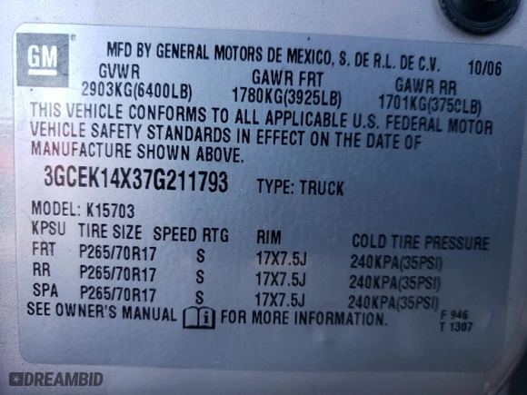 2007 Chevrolet Silverado 1500 Classic Work Truck with VIN 3GCEK14X37G211793, listed as a Copart auction lot 83344764 with 200,991 mi miles and Salvage Title. Bid and sale history available at carsss.com. Image 12.
