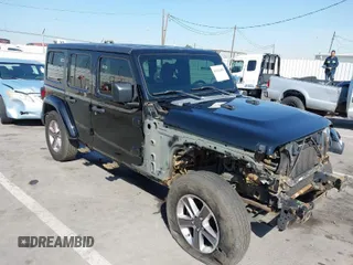 2020 Jeep Wrangler Unlimited Sahara with VIN 1C4HJXEN7LW230214, listed as a IAAI auction lot 41812466 with 59,004 mi miles. Bid and sale history available at carsss.com. Image 1.