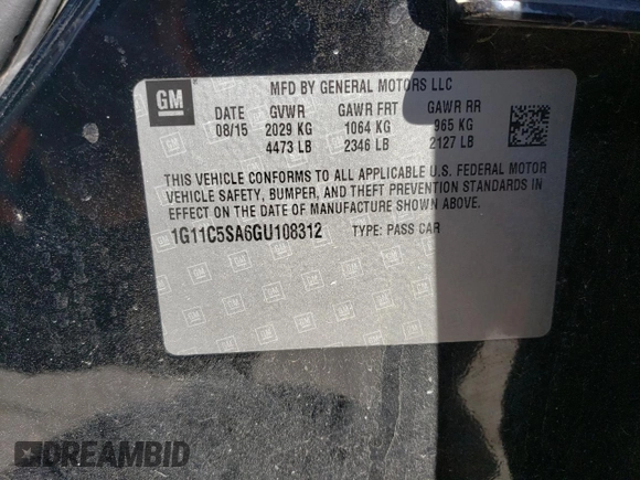 2016 Chevrolet Malibu Limited LT with VIN 1G11C5SA6GU108312, listed as a Copart auction lot 49552015 with 133,780 mi miles and Salvage Title. Bid and sale history available at carsss.com. Image 15.