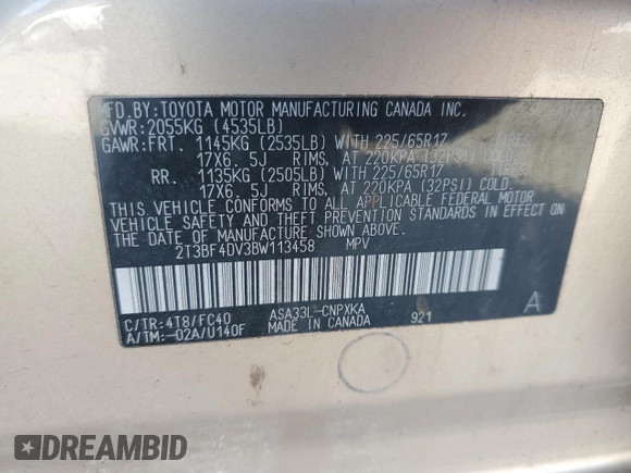 2011 Toyota RAV4 with VIN 2T3BF4DV3BW113458, listed as a Copart auction lot 51363655 with 188,914 mi miles and Clean Title. Bid and sale history available at carsss.com. Image 13.
