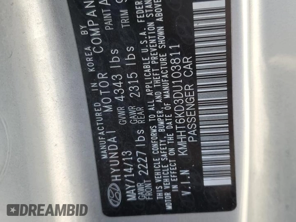 2013 Hyundai Genesis Coupe Premium с VIN KMHHT6KD3DU103811, выставлен на аукционе Copart как лот 63233745 с пробегом 231 430 миль миль и Списание • Salvage title. История ставок и продаж доступна на DreamBid. Изображение 13.