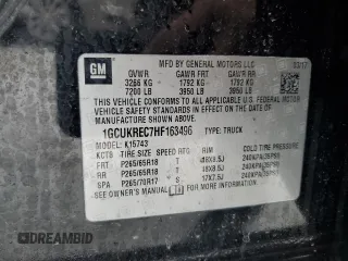 2017 Chevrolet Silverado 1500 LT with VIN 1GCUKREC7HF163496, listed as a Copart auction lot 89000345 with 89,827 mi miles and Non Repairable. Bid and sale history available at DreamBid. Image 12.