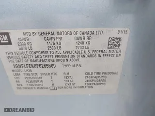 2015 Chevrolet Equinox LT with VIN 2GNFLFEK8F6265609, listed as a IAAI auction lot 41133796 with 115,283 mi miles. Bid and sale history available at carsss.com. Image 9.
