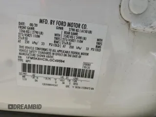 2020 Ford Explorer Platinum z VIN 1FM5K8HC9LGC49594, wystawiony jako Copart lot #52087375 z przebiegiem 38 273 mil mil oraz Szkoda całkowita • Salvage title. Historia ofert i sprzedaży dostępna na DreamBid. Obrazek 13.