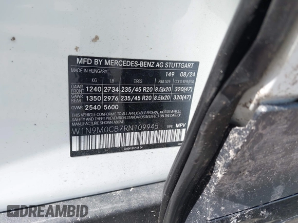 2024 Mercedes-Benz EQB 250+ z VIN W1N9M0CB7RN109945, wystawiony jako IAAI lot #42100727 z przebiegiem 2 940 mil mil oraz . Historia ofert i sprzedaży dostępna na DreamBid. Obrazek 9.