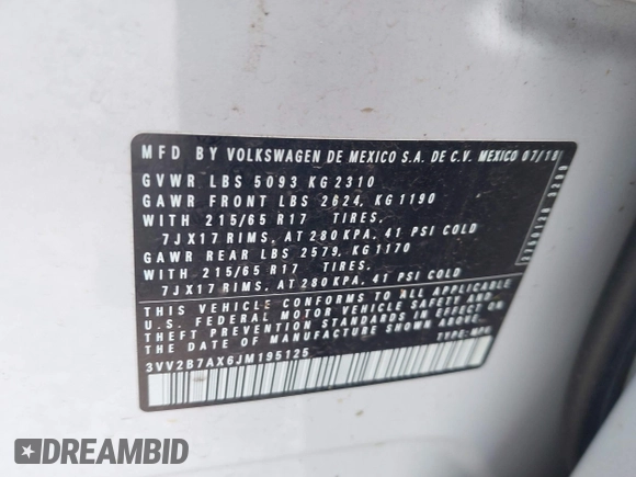 2018 Volkswagen Tiguan SEL z VIN 3VV2B7AX6JM195125, wystawiony jako IAAI lot #42523047 z przebiegiem 73 926 mil mil oraz . Historia ofert i sprzedaży dostępna na DreamBid. Obrazek 9.