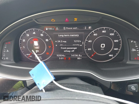 2019 Audi Q7 Prestige with VIN WA1VAAF78KD025828, listed as a IAAI auction lot 42409369 with 92,834 mi miles and . Bid and sale history available at DreamBid. Image 7.