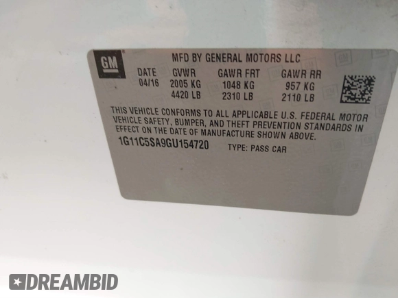 2016 Chevrolet Malibu Limited LT with VIN 1G11C5SA9GU154720, listed as a IAAI auction lot 41818084 with 145,810 mi miles. Bid and sale history available at carsss.com. Image 9.