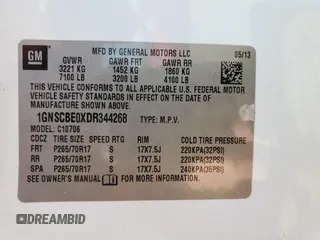 2013 Chevrolet Tahoe LT with VIN 1GNSCBE0XDR344268, listed as a Copart auction lot 62084475 with 171,603 mi miles and Salvage title. Bid and sale history available at DreamBid. Image 13.