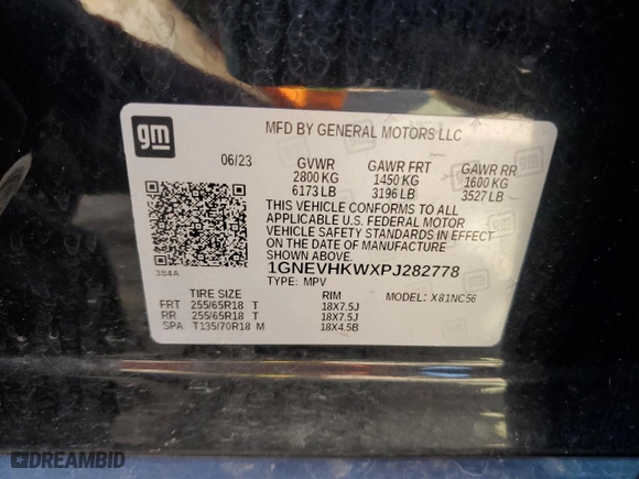 2023 Chevrolet Traverse LT Leather with VIN 1GNEVHKWXPJ282778, listed as a Copart auction lot 48578355 with 33,110 mi miles and Salvage Title. Bid and sale history available at carsss.com. Image 13.