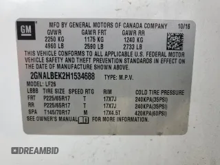 2017 Chevrolet Equinox LS with VIN 2GNALBEK2H1534688, listed as a Copart auction lot 54545965 with 111,503 mi miles and Salvage Title. Bid and sale history available at DreamBid. Image 12.