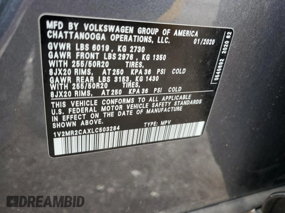 2020 Volkswagen Atlas SEL z VIN 1V2MR2CAXLC503284, wystawiony jako Copart lot #58158855 z przebiegiem 85 794 mil mil oraz Szkoda całkowita • Salvage title. Historia ofert i sprzedaży dostępna na DreamBid. Obrazek 14.