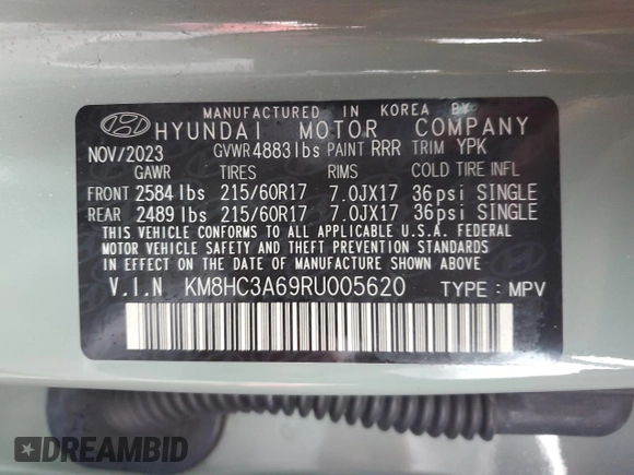 2024 Hyundai Kona SEL with VIN KM8HC3A69RU005620, listed as a Copart auction lot 42809255 with 16,387 mi miles and Salvage Title. Bid and sale history available at DreamBid. Image 13.