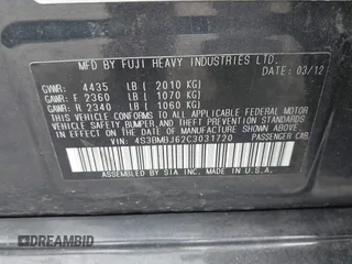 2012 Subaru Legacy Limited with VIN 4S3BMBJ62C3031720, listed as a IAAI auction lot 42747625 with 178,419 mi miles and . Bid and sale history available at DreamBid. Image 9.