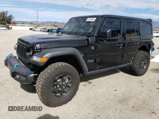 2024 Jeep Wrangler Willys z VIN 1C4RJXN67RW217419, wystawiony jako Copart lot #45734555 z przebiegiem 2 438 mil mil oraz Szkoda całkowita • Salvage title. Historia ofert i sprzedaży dostępna na DreamBid. Obrazek 1.