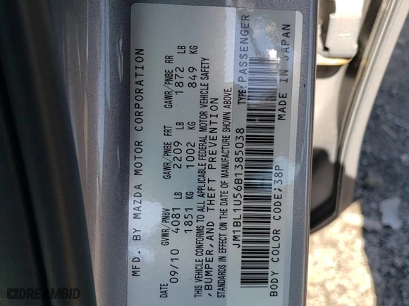 2011 Mazda Mazda3 s Sport with VIN JM1BL1U56B1385038, listed as a Copart auction lot 50846085 with 73,702 mi miles and Salvage Title. Bid and sale history available at carsss.com. Image 12.