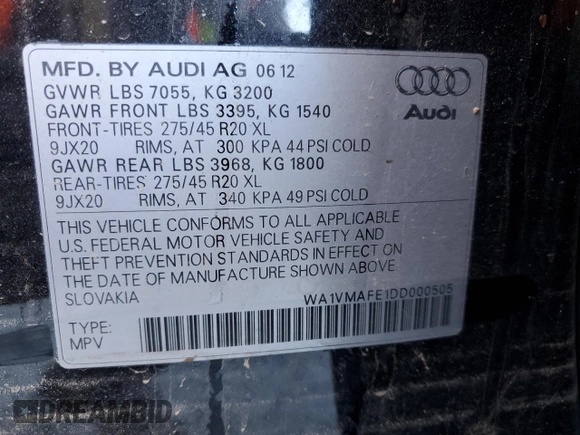 2013 Audi Q7 3.0L TDI Prestige with VIN WA1VMAFE1DD000505, listed as a Copart auction lot 75465774 with 134,040 mi miles and Salvage Title. Bid and sale history available at carsss.com. Image 14.