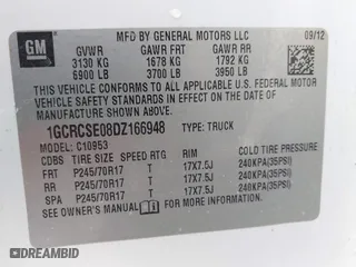 2013 Chevrolet Silverado 1500 LT with VIN 1GCRCSE08DZ166948, listed as a IAAI auction lot 41254225 with 206,541 mi miles. Bid and sale history available at carsss.com. Image 9.