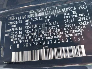 2018 Kia Sorento LX with VIN 5XYPG4A37JG431134, listed as a IAAI auction lot 41803871 with 139,818 mi miles. Bid and sale history available at carsss.com. Image 9.