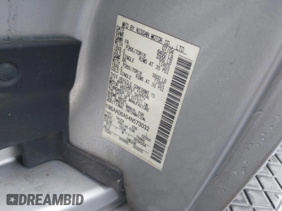 2004 Nissan Titan SE с VIN 1N6AA06A54N573032, выставлен на аукционе IAAI как лот 42479522 с пробегом 335 748 миль миль и . История ставок и продаж доступна на DreamBid. Изображение 9.