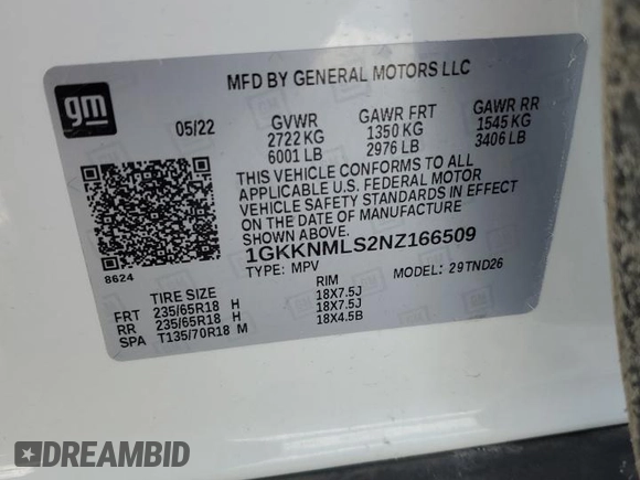 2022 GMC Acadia SLT with VIN 1GKKNMLS2NZ166509, listed as a Copart auction lot 42057605 with 29,233 mi miles and Salvage Title. Bid and sale history available at carsss.com. Image 14.