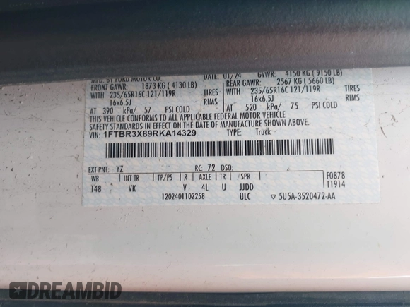 2024 Ford Transit Cargo z VIN 1FTBR3X89RKA14329, wystawiony jako IAAI lot #42483348 z przebiegiem 85 692 mil mil oraz . Historia ofert i sprzedaży dostępna na DreamBid. Obrazek 9.