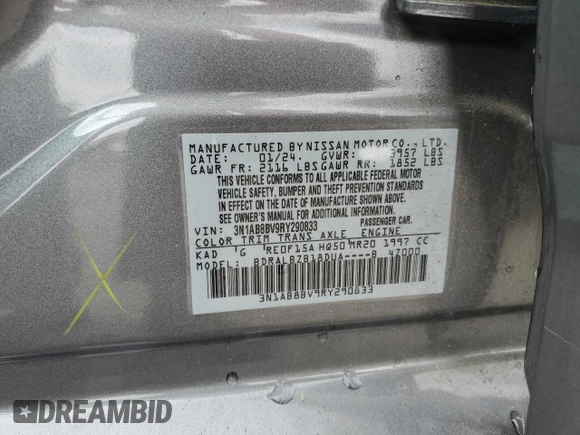 2024 Nissan Sentra S z VIN 3N1AB8BV9RY290833, wystawiony jako Copart lot #55655275 z przebiegiem 35 999 mil mil oraz Szkoda całkowita • Salvage title. Historia ofert i sprzedaży dostępna na DreamBid. Obrazek 13.