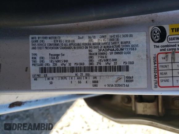2018 Ford Fiesta S z VIN 3FADP4AJ0JM133583, wystawiony jako Copart lot #49156195 z przebiegiem 212 347 mil mil oraz Szkoda całkowita • Salvage title. Historia ofert i sprzedaży dostępna na DreamBid. Obrazek 12.