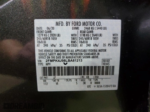 2020 Ford Edge SEL z VIN 2FMPK4J98LBA81213, wystawiony jako Copart lot #52887815 z przebiegiem 42 965 mil mil oraz Nie do naprawy • Non repairable. Historia ofert i sprzedaży dostępna na DreamBid. Obrazek 13.