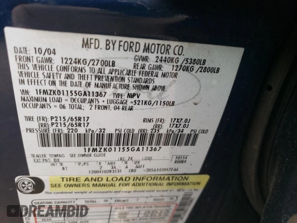 2005 Ford Freestyle SE with VIN 1FMZK01155GA11367, listed as a Copart auction lot 43059165 with 168,759 mi miles and Salvage Title. Bid and sale history available at carsss.com. Image 13.