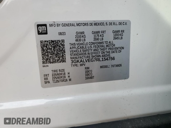 2024 GMC Terrain SLT z VIN 3GKALVEG7RL154756, wystawiony jako Copart lot #60761595 z przebiegiem 26 552 mil mil oraz Nie do naprawy • Non repairable. Historia ofert i sprzedaży dostępna na DreamBid. Obrazek 13.