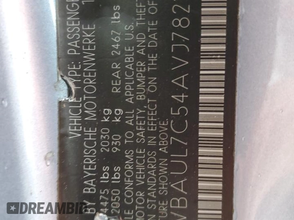 2010 BMW 1 Series 128i with VIN WBAUL7C54AVJ78214, listed as a Copart auction lot 73871574 with Not provided miles and Clean title. Bid and sale history available at DreamBid. Image 13.