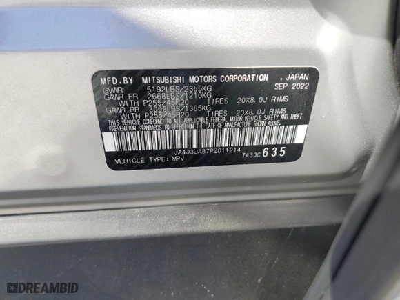 2023 Mitsubishi Outlander SE with VIN JA4J3UA87PZ011214, listed as a Copart auction lot 47597225 with 15,755 mi miles and Salvage Title. Bid and sale history available at carsss.com. Image 15.