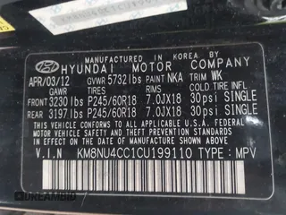 2012 Hyundai Veracruz Limited with VIN KM8NU4CC1CU199110, listed as a IAAI auction lot 42419169 with 215,374 mi miles and . Bid and sale history available at DreamBid. Image 9.