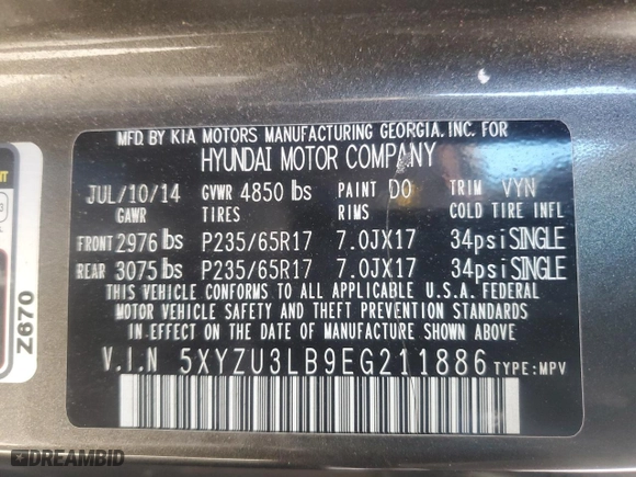 2014 Hyundai Santa Fe Sport with VIN 5XYZU3LB9EG211886, listed as a Copart auction lot 51144205 with 93,785 mi miles and Salvage Title. Bid and sale history available at carsss.com. Image 13.