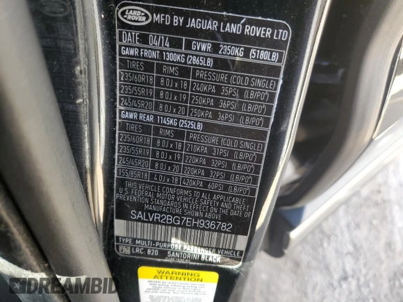 2014 Land Rover Range Rover Evoque Pure Premium z VIN SALVR2BG7EH936782, wystawiony jako Copart lot #48488465 z przebiegiem 102 488 mil mil oraz Czysty tytuł • Clean title. Historia ofert i sprzedaży dostępna na DreamBid. Obrazek 13.