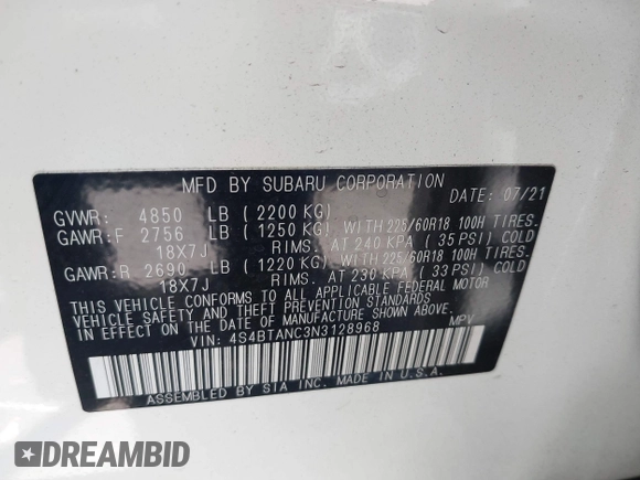 2022 Subaru Outback Limited с VIN 4S4BTANC3N3128968, выставлен на аукционе IAAI как лот 42507507 с пробегом 72 560 миль миль и . История ставок и продаж доступна на DreamBid. Изображение 9.