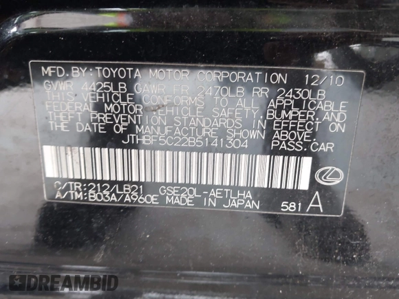 2011 Lexus IS 250 z VIN JTHBF5C22B5141304, wystawiony jako IAAI lot #42407737 z przebiegiem 99 433 mil mil oraz . Historia ofert i sprzedaży dostępna na DreamBid. Obrazek 9.