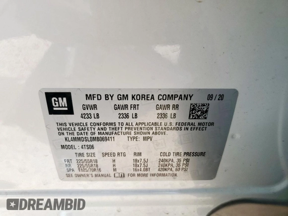 2021 Buick Encore GX Select with VIN KL4MMDSL0MB069411, listed as a Copart auction lot 62784845 with 51,807 mi miles and Salvage title. Bid and sale history available at DreamBid. Image 13.