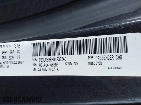 2008 Dodge Avenger SXT with VIN 1B3LC56RX8N236243, listed as a IAAI auction lot 41847970 with 140,386 mi miles. Bid and sale history available at carsss.com. Image 9.