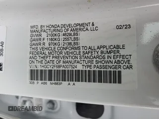 2023 Honda Accord EX-L с VIN 1HGCY2F68PA007524, выставлен на аукционе Copart как лот 60244435 с пробегом 17 857 миль миль и Списание • Salvage title. История ставок и продаж доступна на DreamBid. Изображение 12.