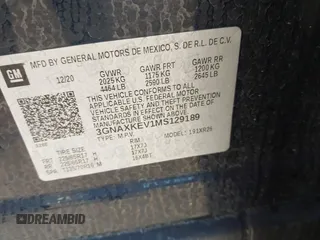 2021 Chevrolet Equinox LT with VIN 3GNAXKEV1MS129189, listed as a IAAI auction lot 41669852 with 60,130 mi miles. Bid and sale history available at carsss.com. Image 9.