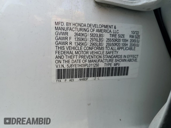 2023 Acura MDX w/A-Spec Package with VIN 5J8YE1H09PL011250, listed as a Copart auction lot 50693535 with 51,523 mi miles and Salvage title. Bid and sale history available at DreamBid. Image 13.